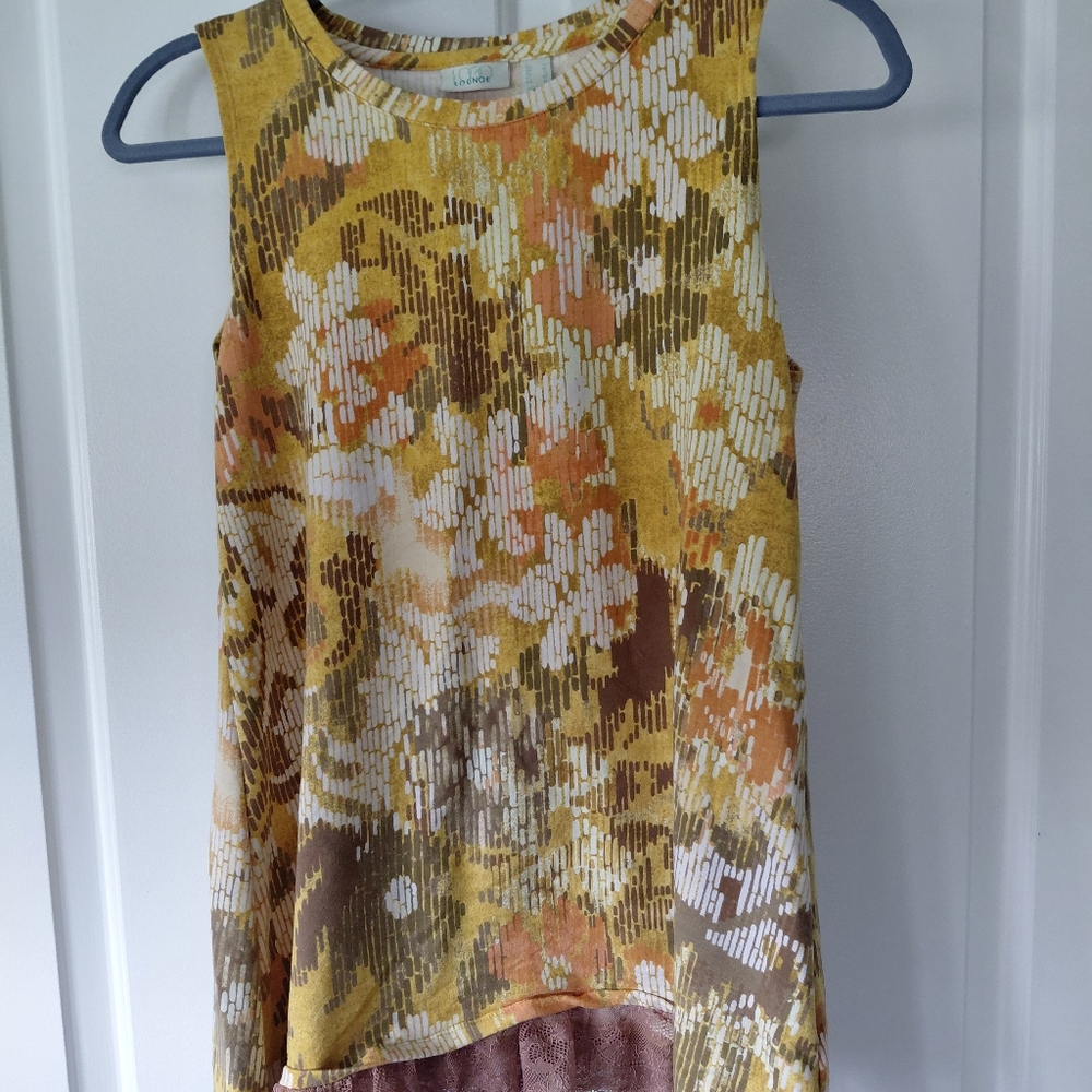 Floral Sleeveless Top in Yellow and Brown